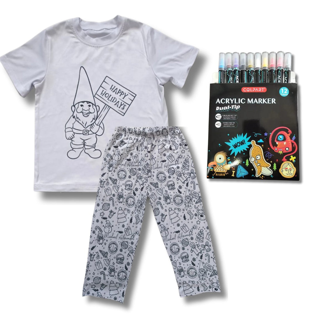 KolourMyPJS Adult Unisex Holiday Pajamas PJ Set(with Acrylic Paint Pens)